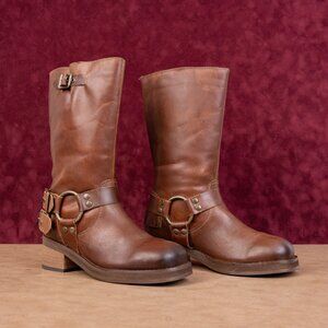 Dingo Women Harlee Brown Leather Harness Moto Biker Boots sz 7